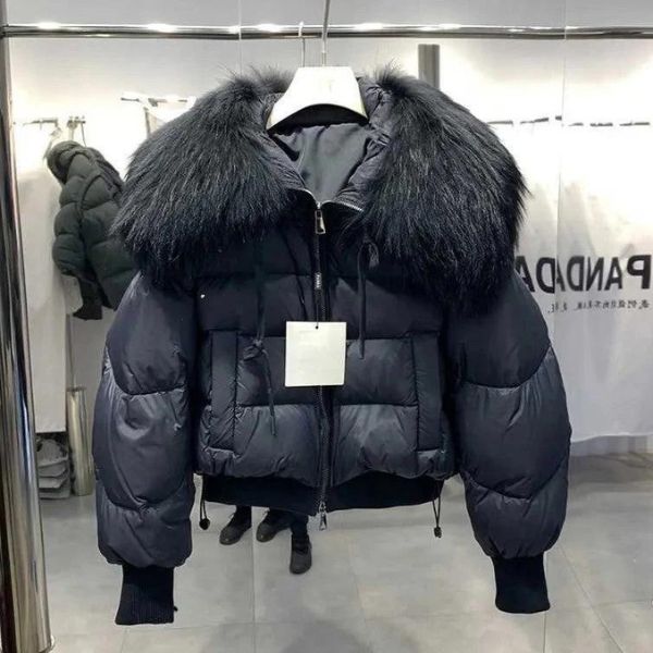 SELMA - Abrigo puffer de invierno con cuello de piel sintética para mujer