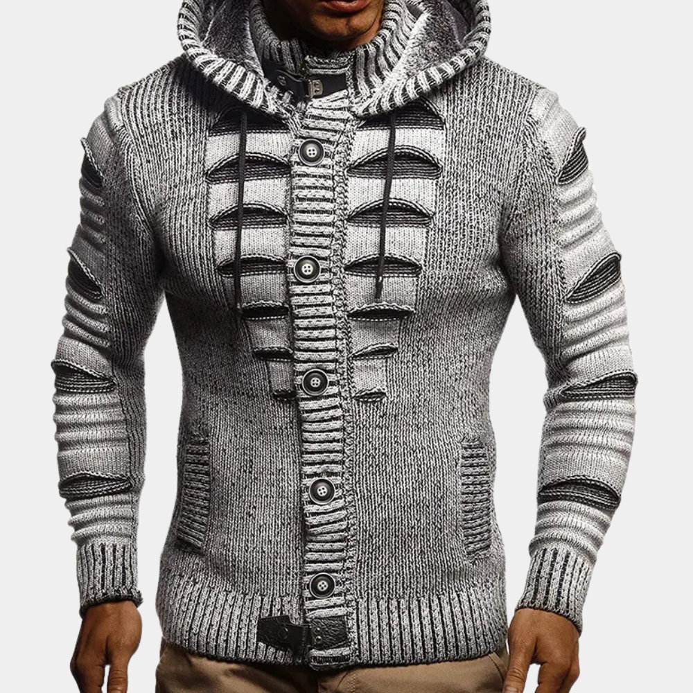 HUGO - Sudadera de punto con capucha y botones para hombre
