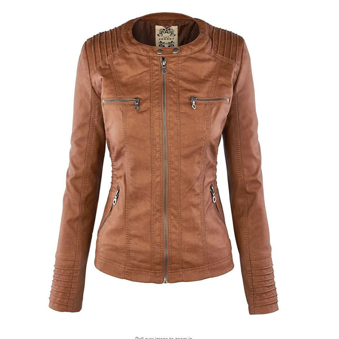 LEIGH – Chaqueta de cuero impermeable para mujer con capucha