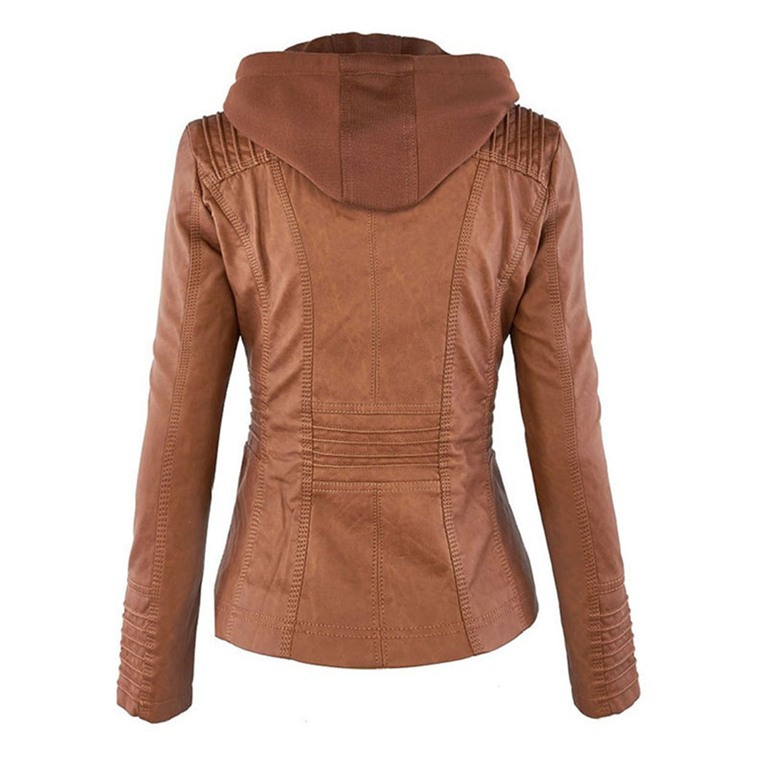 LEIGH – Chaqueta de cuero impermeable para mujer con capucha