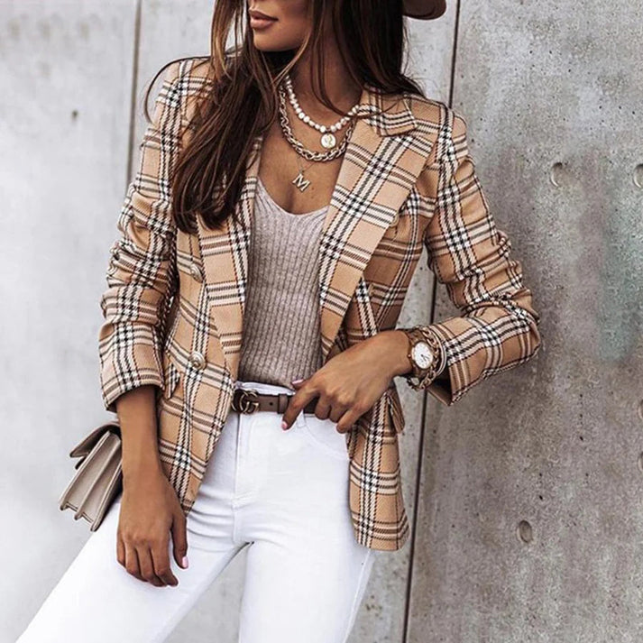ESTEL - Blazer chic de cuadros reversible para mujer