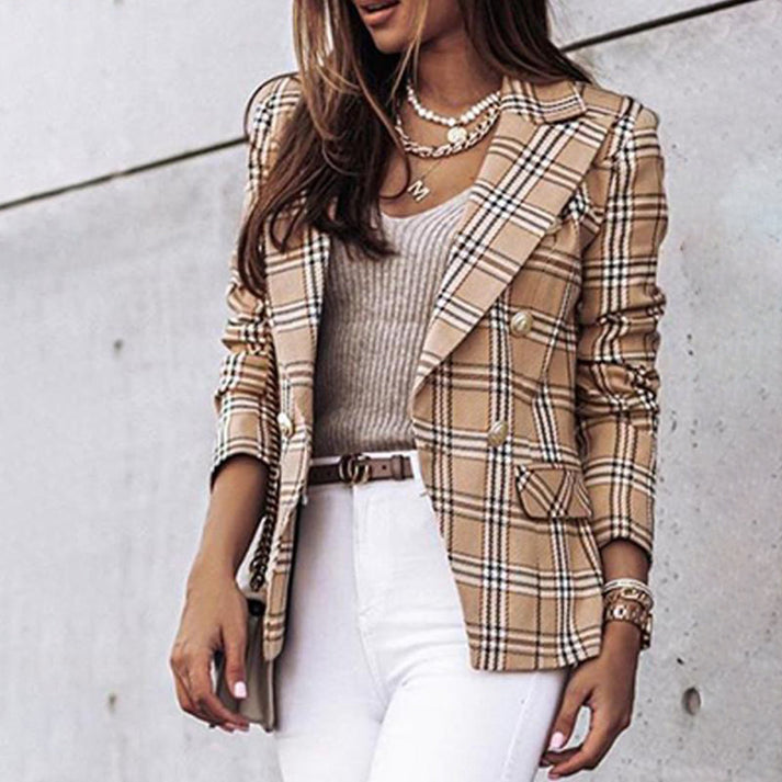 ESTEL - Blazer chic de cuadros reversible para mujer