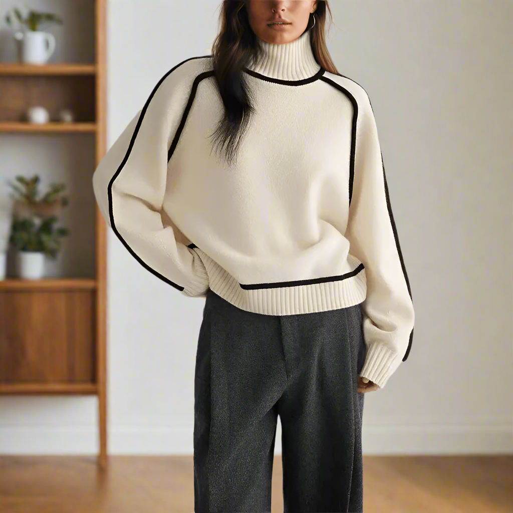 Jersey de punto suelto con cuello alto y estilo acogedor – NÉORA CloudKnit