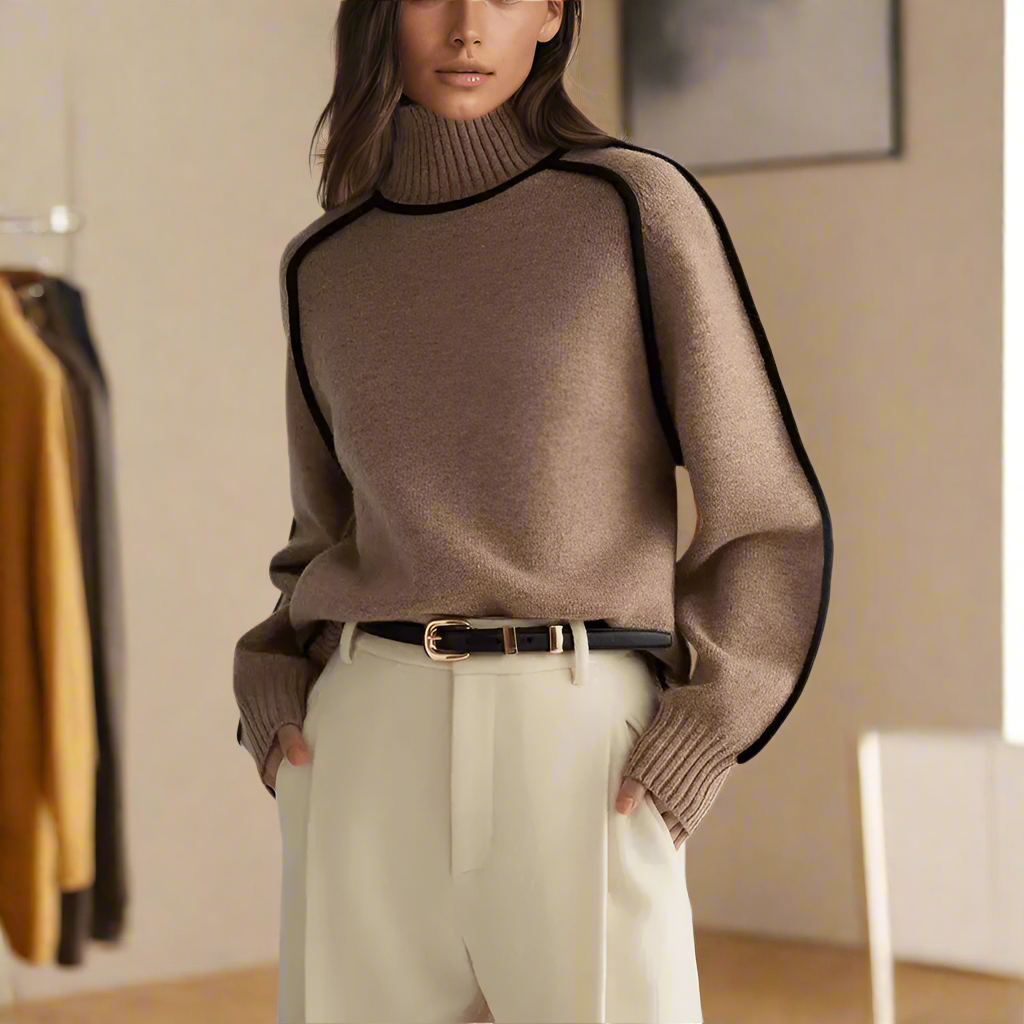 Jersey de punto suelto con cuello alto y estilo acogedor – NÉORA CloudKnit