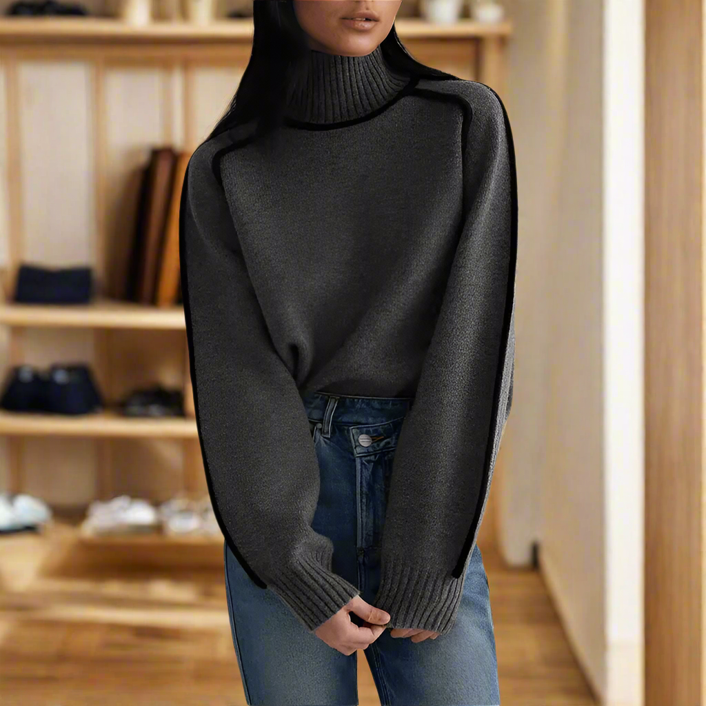 Jersey de punto suelto con cuello alto y estilo acogedor – NÉORA CloudKnit