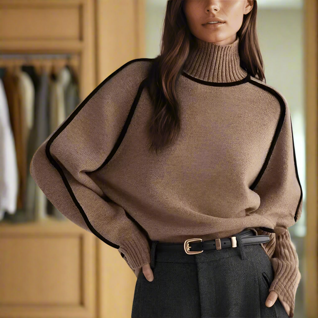 Jersey de punto suelto con cuello alto y estilo acogedor – NÉORA CloudKnit