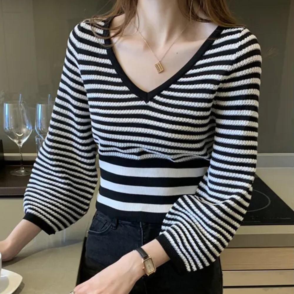 Jersey de punto a rayas con tacto suave y corte relajado – MAELYS Stripe