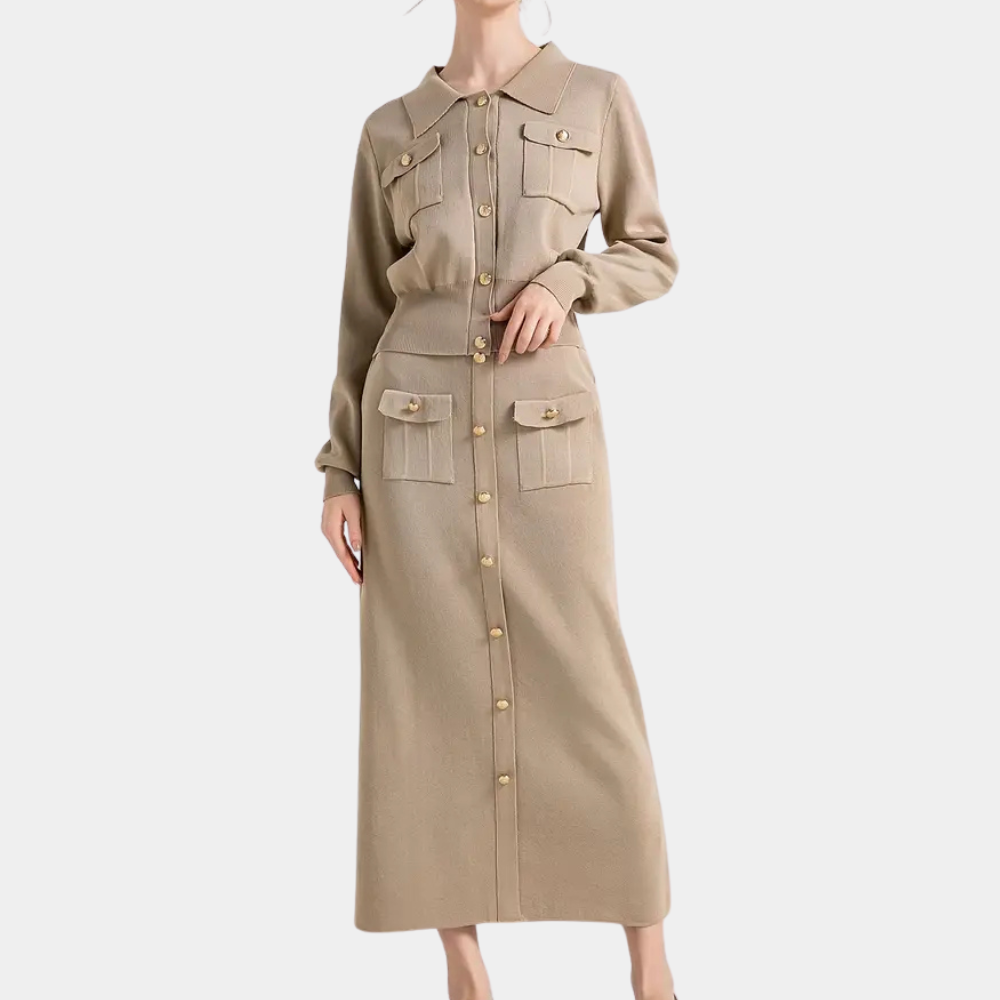 Vestido camisero largo de manga larga con botones – ADELYS Buttonline