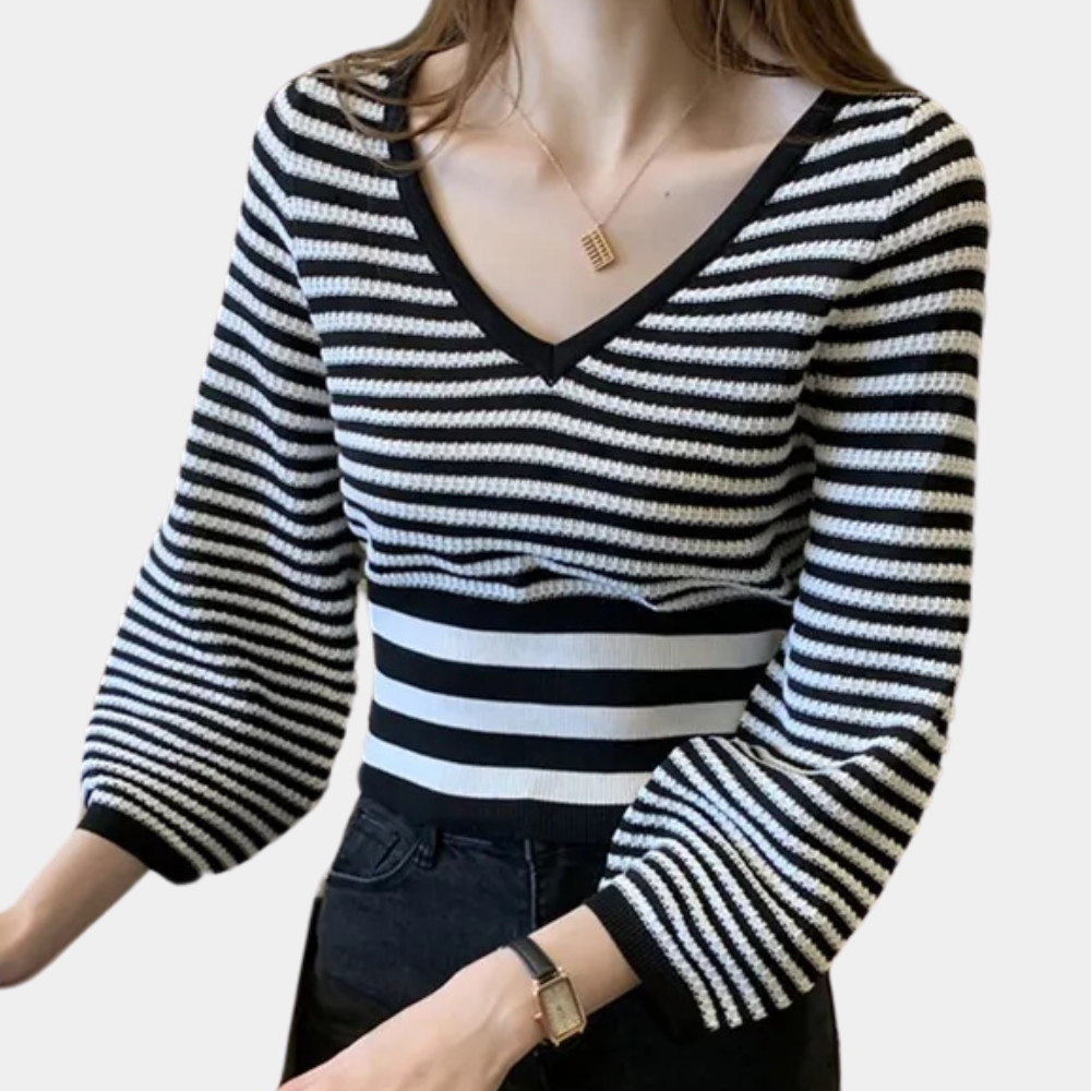 Jersey de punto a rayas con tacto suave y corte relajado – MAELYS Stripe