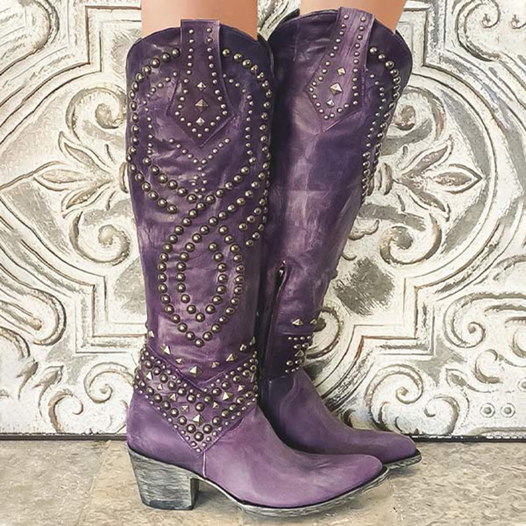 JOAN – Botas con tachuelas metálicas y tacón grueso para mujer