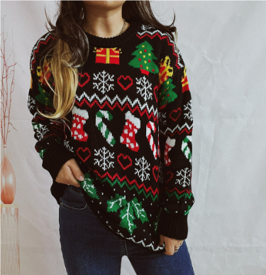 LIA - Jersey navideño cálido con mangas largas para mujer