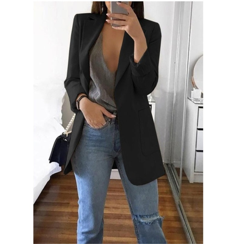 Blazer larga entallada con diseño abierto – VELARIA