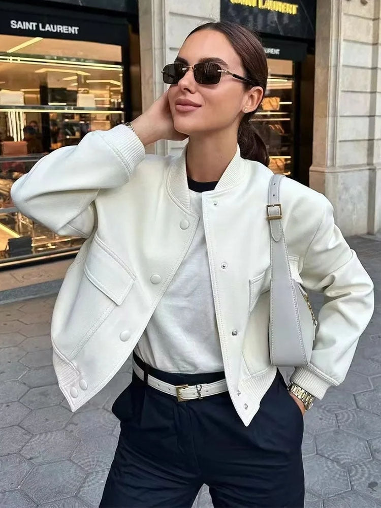 LUNA - Chaqueta cropped con cierre de botones para mujer