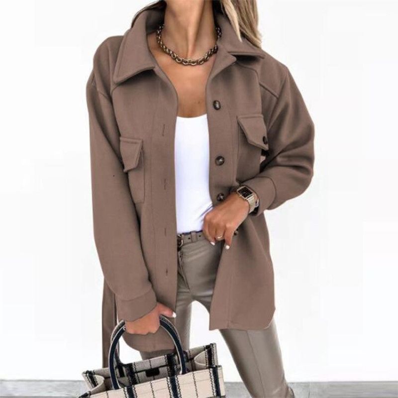 INEKE - Abrigo elegante para mujer con botones y bolsillos delanteros