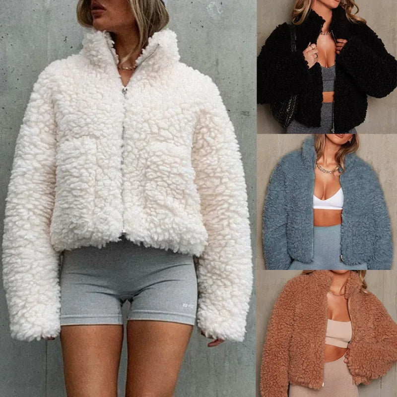MELIE - Chaqueta de forro polar acogedora con cuello alto para mujer