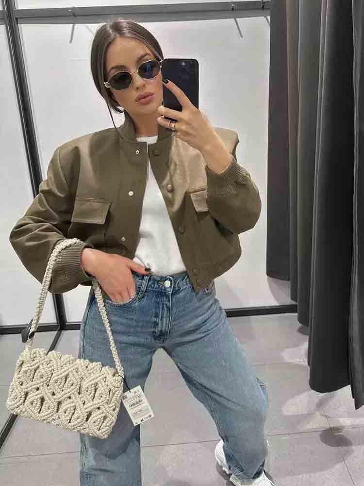 LUNA - Chaqueta cropped con cierre de botones para mujer