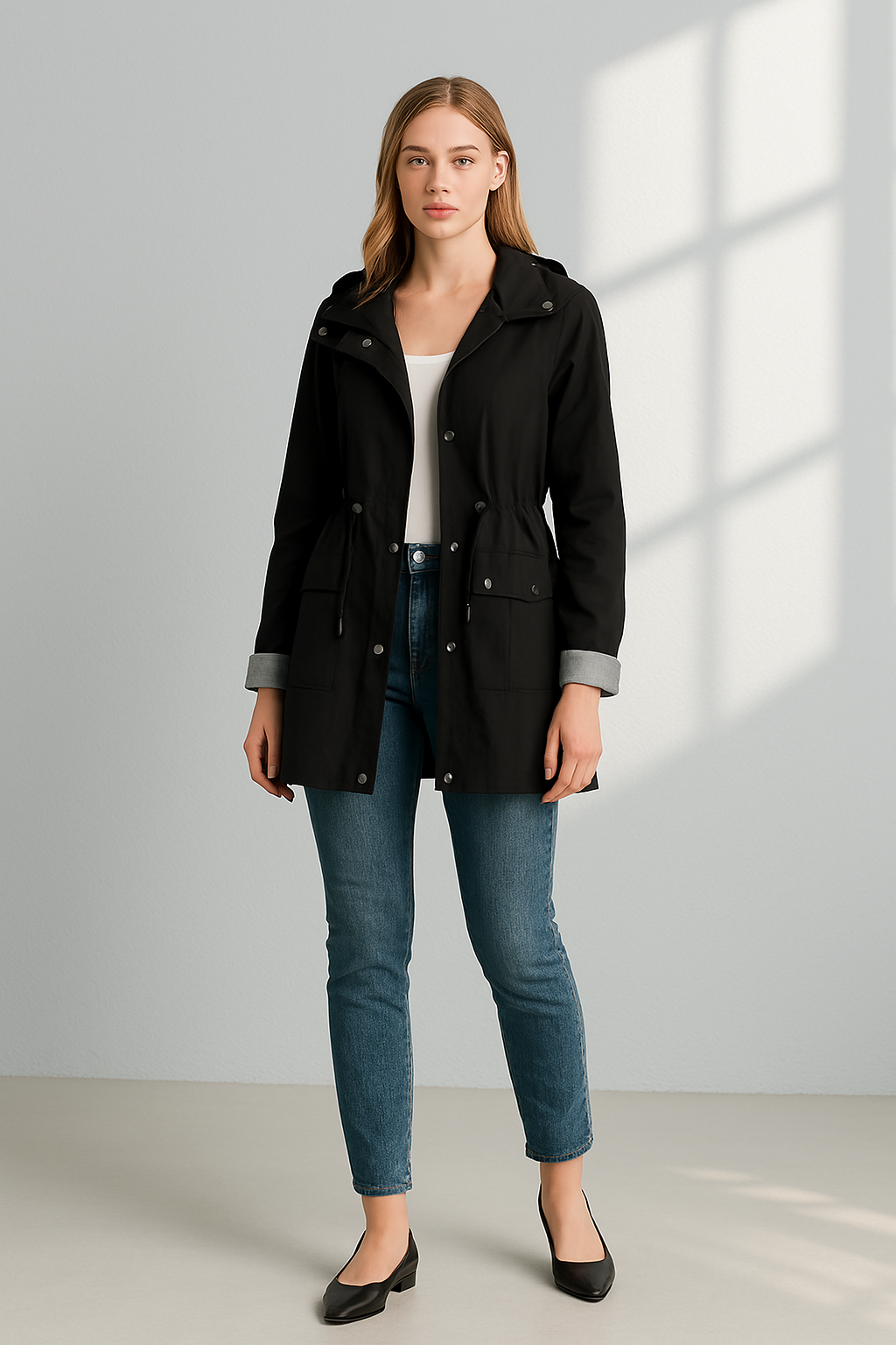 Chaqueta ligera para mujer con capucha y cordón ajustable – TAMIRA LightShield