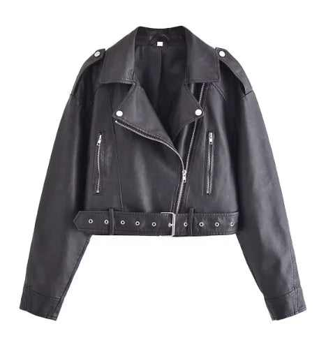 STELLA – Chaqueta casual vintage de cuero en corte midi para mujer