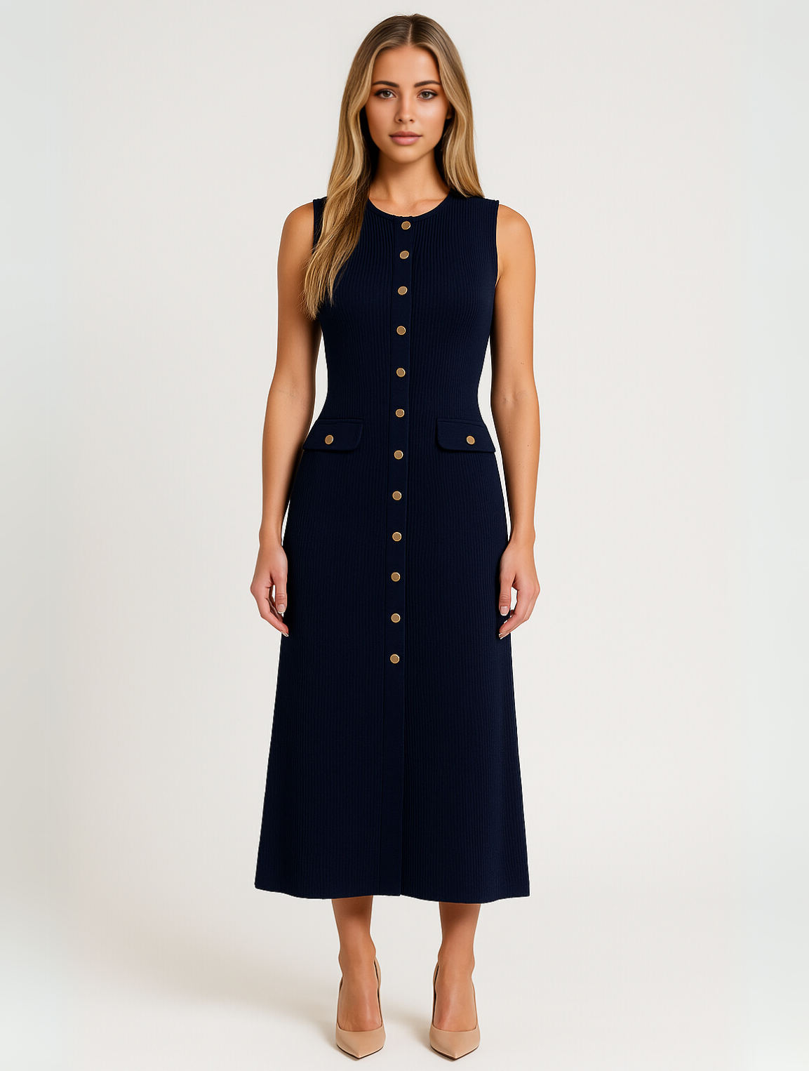 Vestido midi sin mangas con diseño recto y minimalista – CLAIRA SleekLine