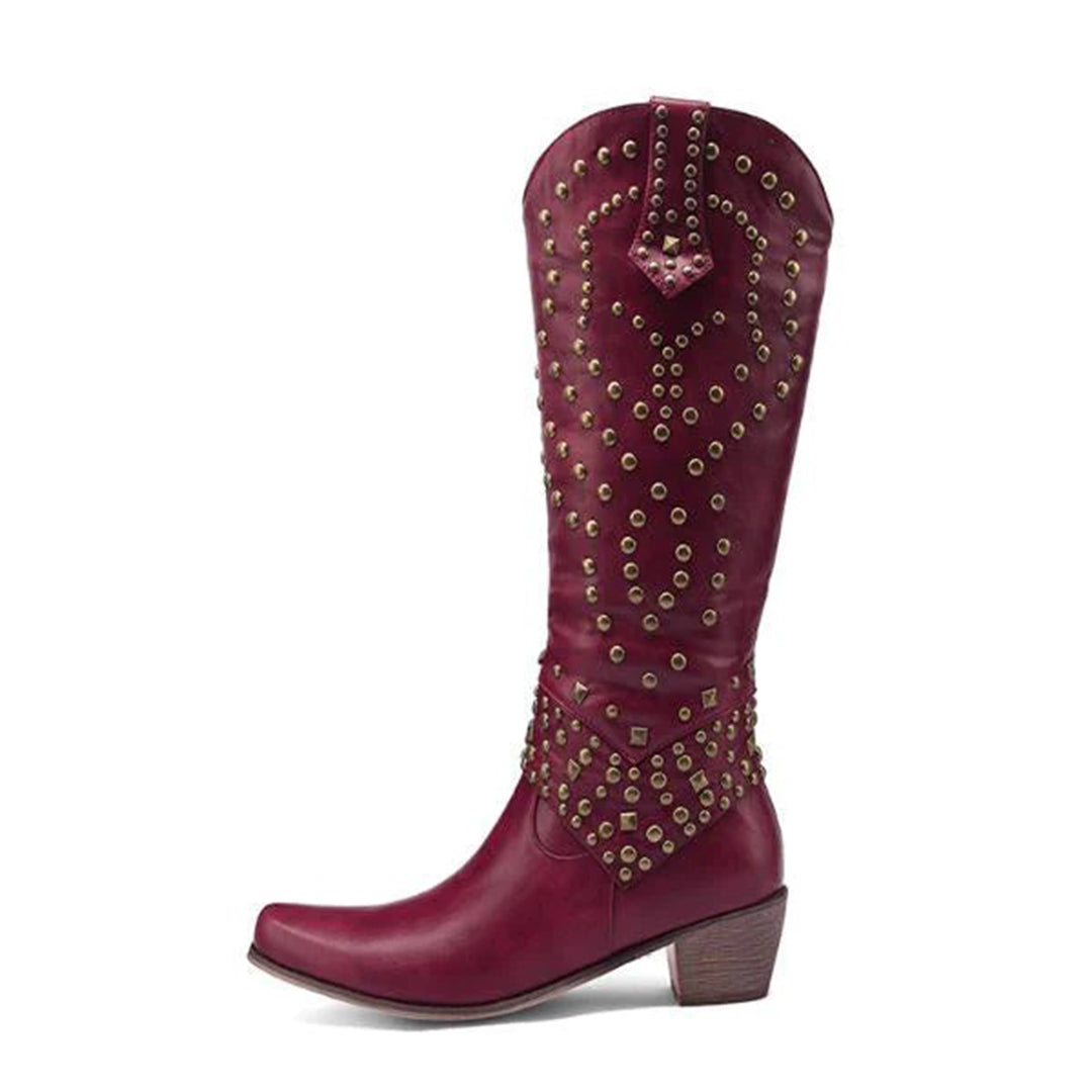 JOAN – Botas con tachuelas metálicas y tacón grueso para mujer