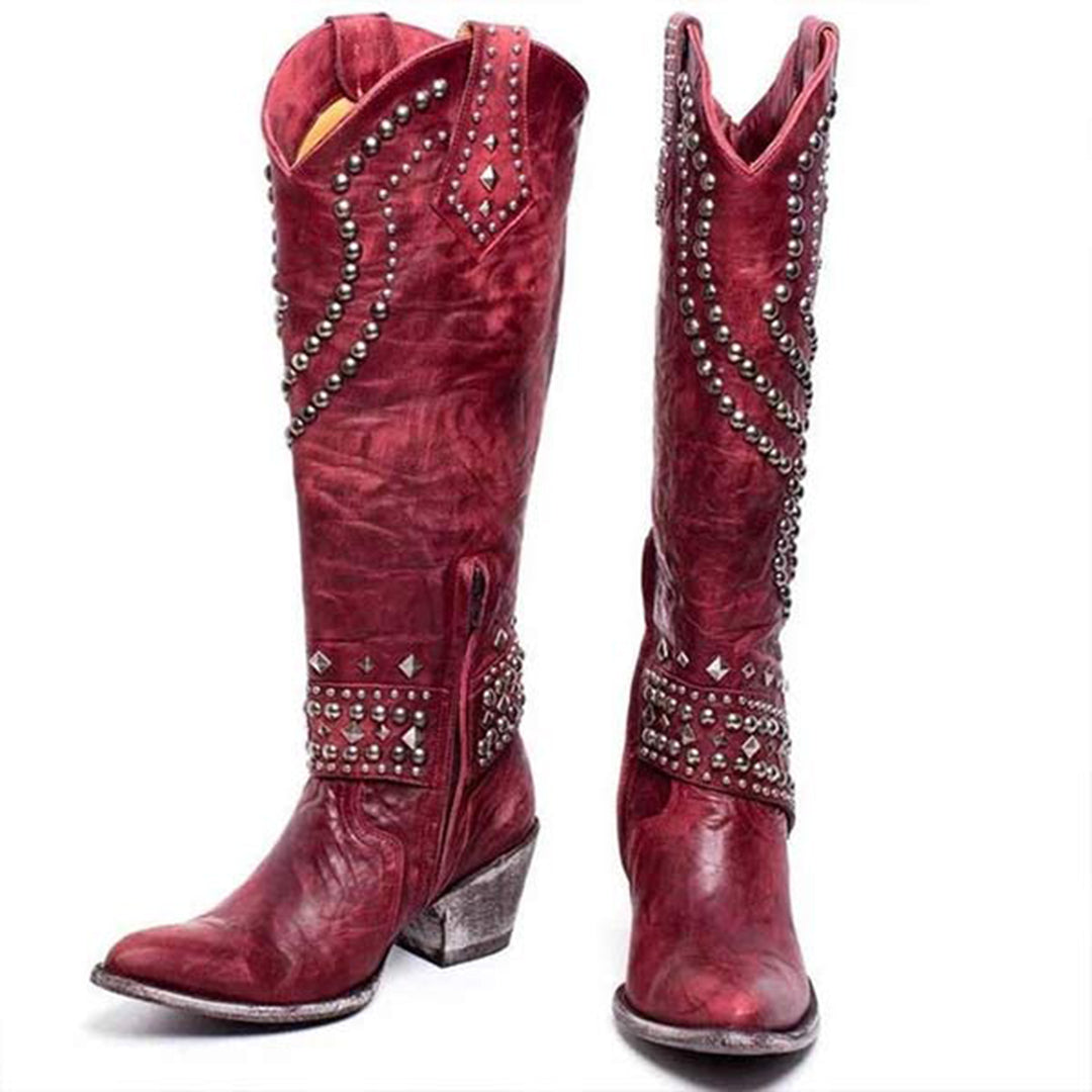 JOAN – Botas con tachuelas metálicas y tacón grueso para mujer