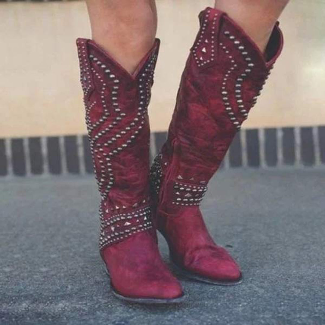 JOAN – Botas con tachuelas metálicas y tacón grueso para mujer