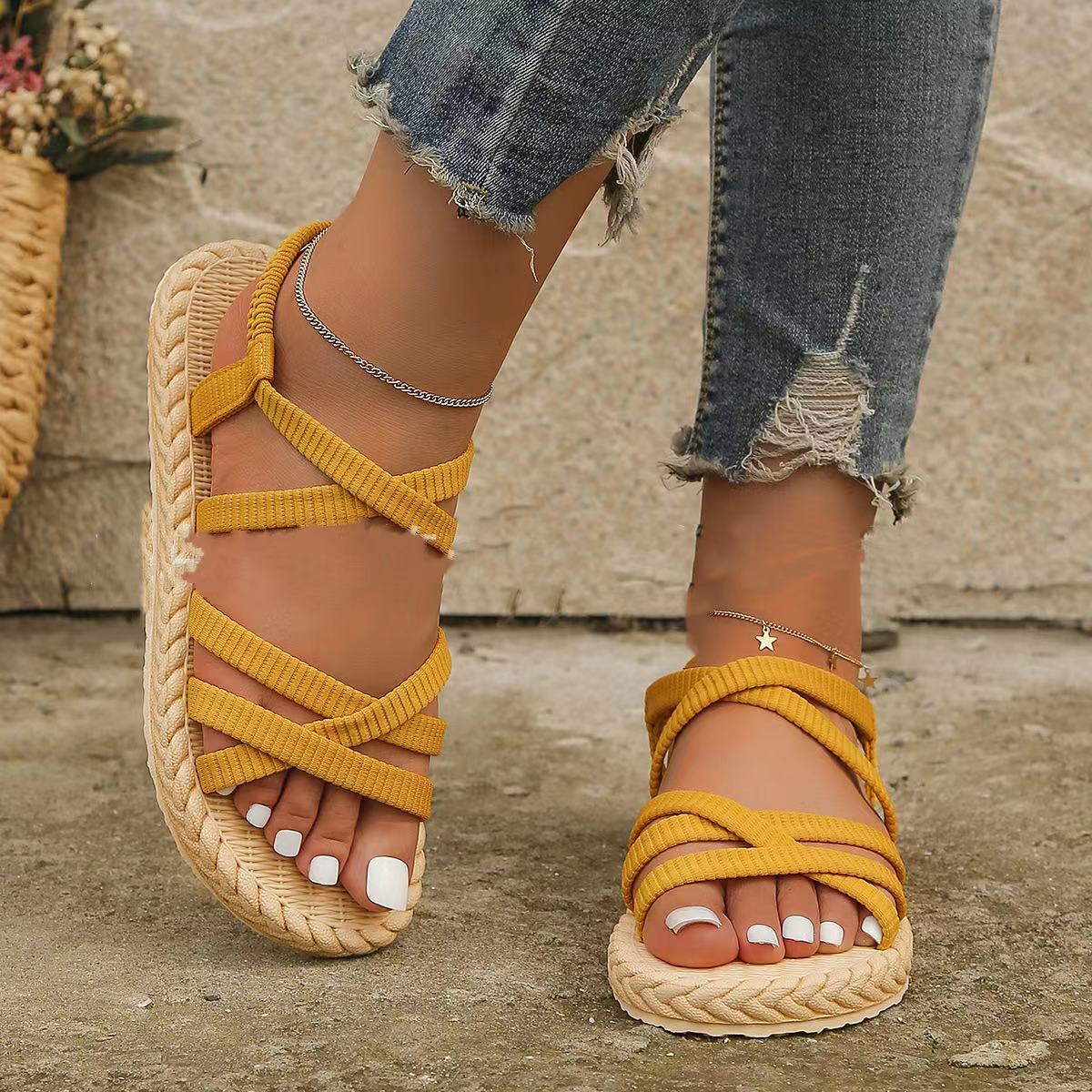 Teresa - Sandalias Nuevas de Paja de Imitación para Caminatas, Viajes y Playa para Mujer