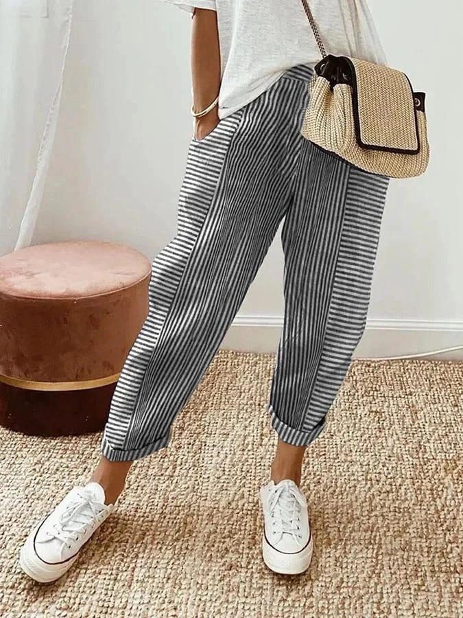 Pantalón fluido de rayas con cintura ajustable – LORE