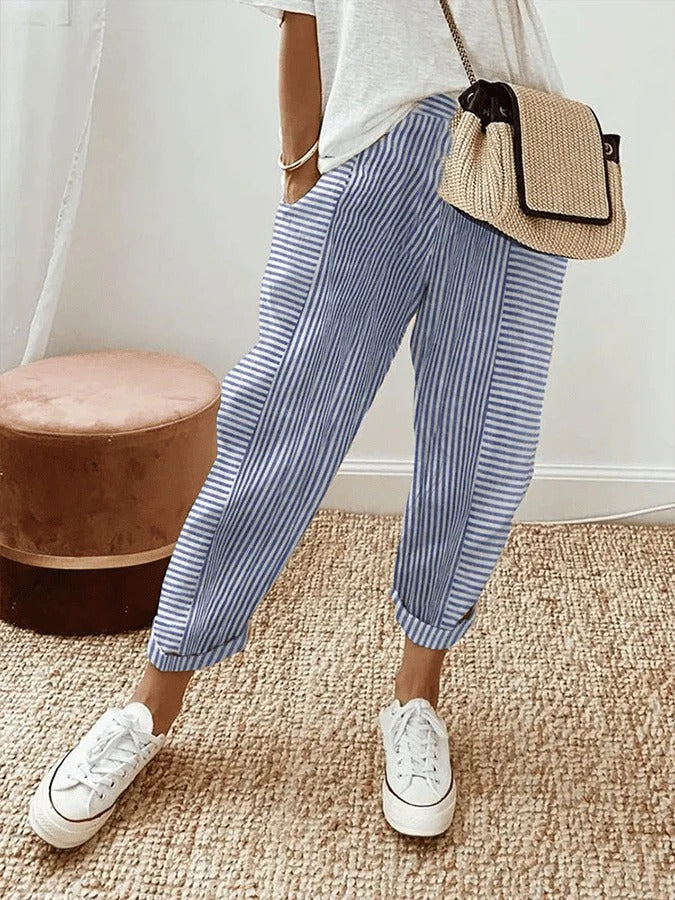 Pantalón fluido de rayas con cintura ajustable – LORE