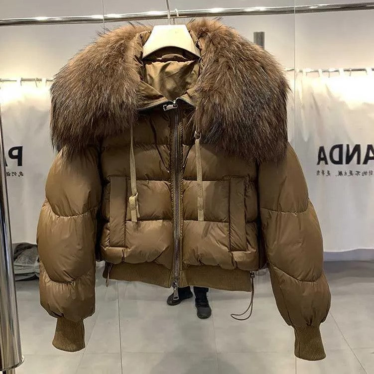 SELMA - Abrigo puffer de invierno con cuello de piel sintética para mujer