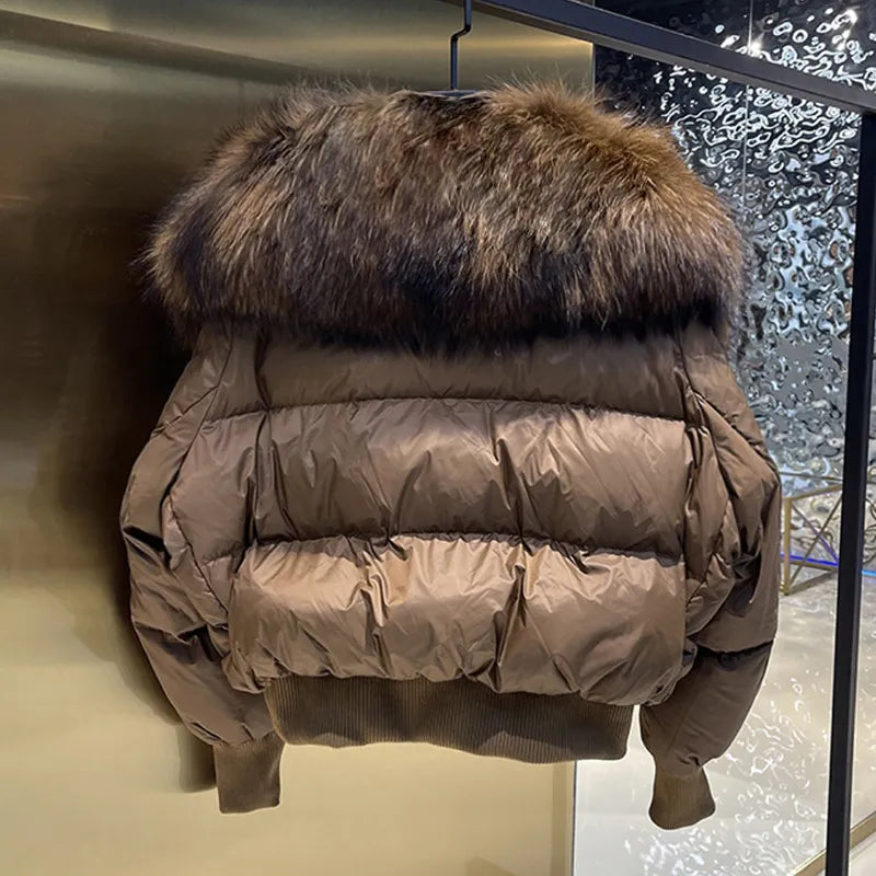 SELMA - Abrigo puffer de invierno con cuello de piel sintética para mujer