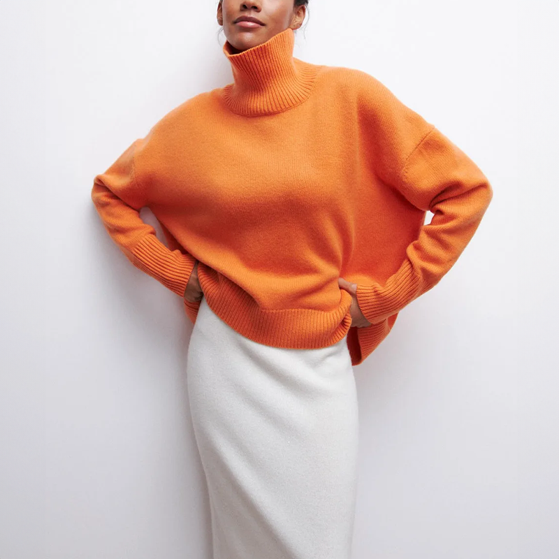 DAMIA - Suéter de cuello alto cómodo y chic en color camel para mujeres