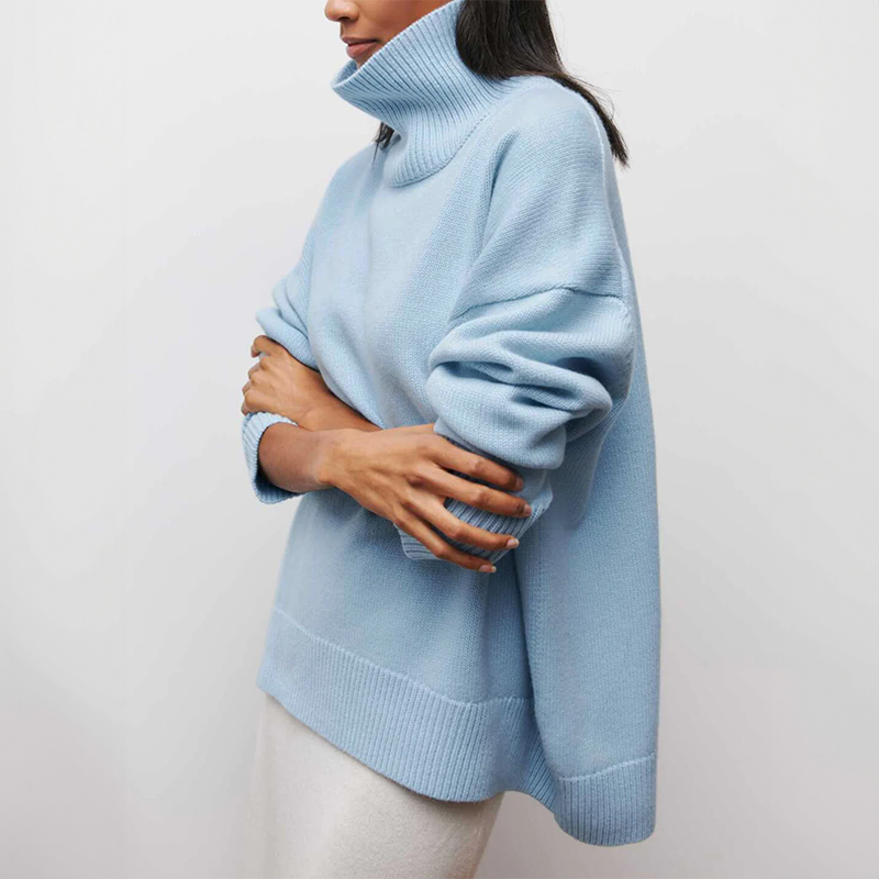 DAMIA - Suéter de cuello alto cómodo y chic en color camel para mujeres