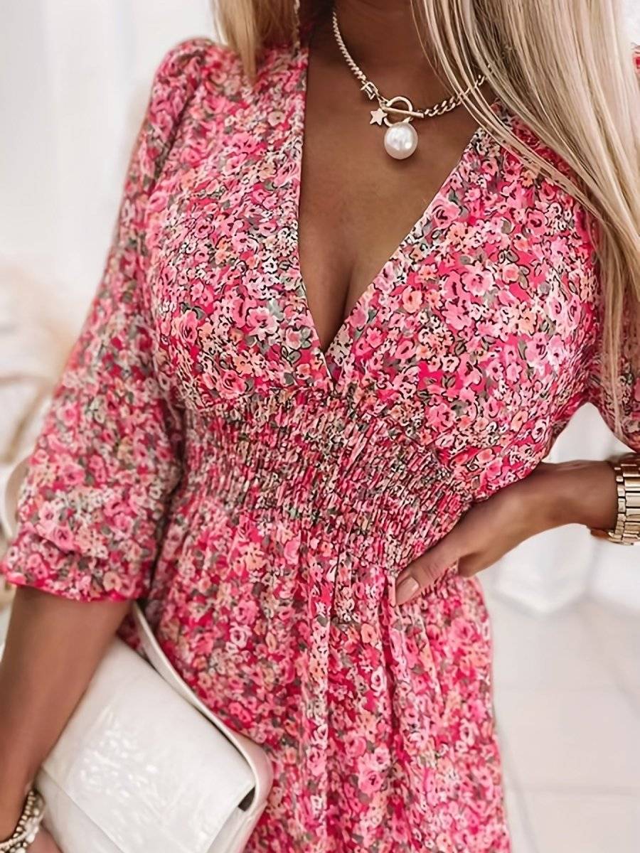 Vestido de verano con estampado floral verde y corte fluido – SIENNA VerdeBloom