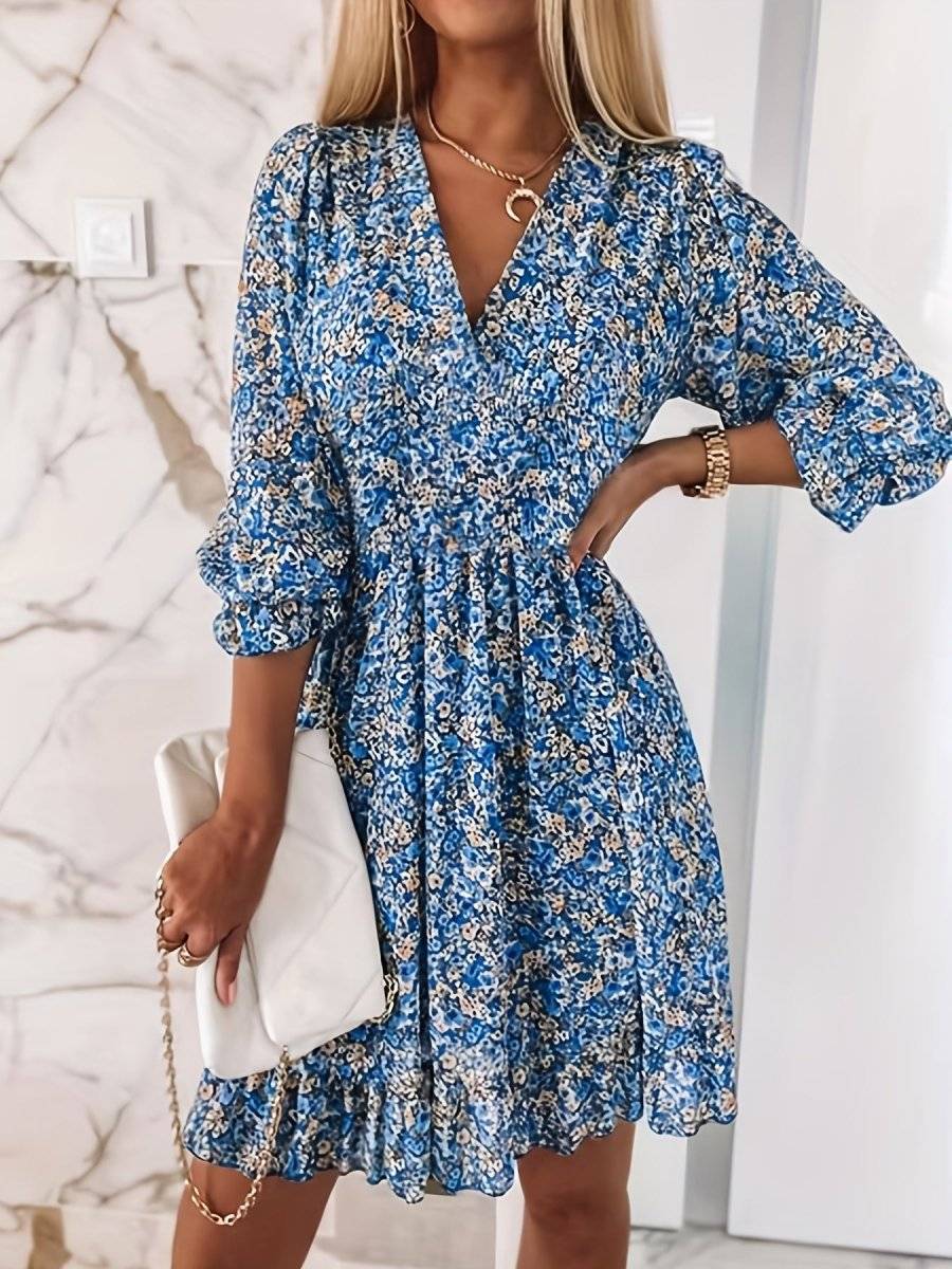 Vestido de verano con estampado floral verde y corte fluido – SIENNA VerdeBloom