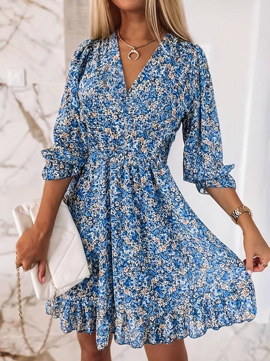 Vestido de verano con estampado floral verde y corte fluido – SIENNA VerdeBloom