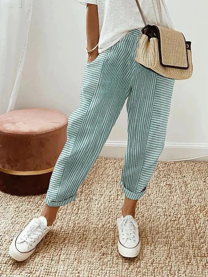 Pantalón fluido de rayas con cintura ajustable – LORE