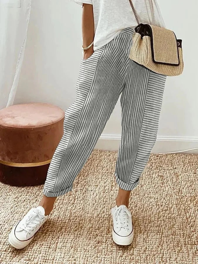Pantalón fluido de rayas con cintura ajustable – LORE