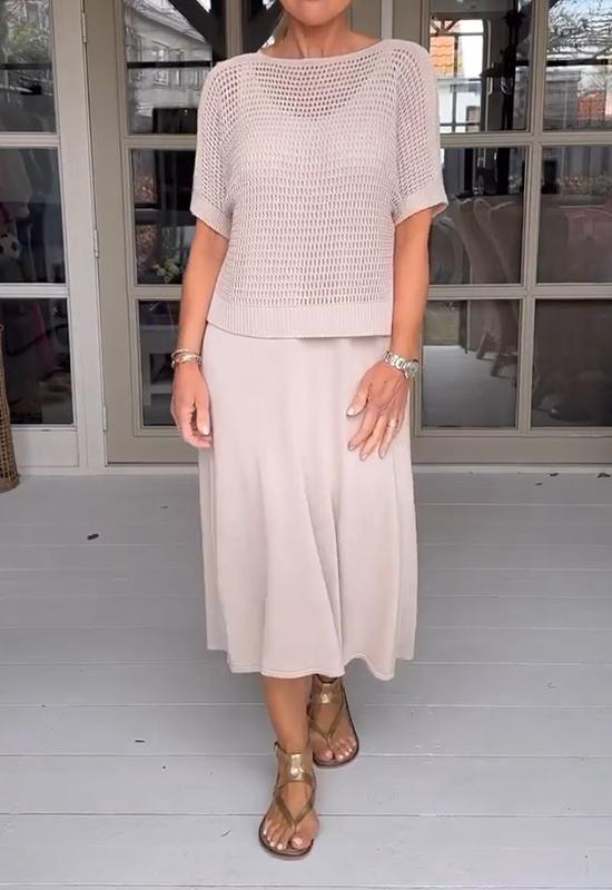 Conjunto de vestido y blusa calada de estilo casual – ADRIELLE