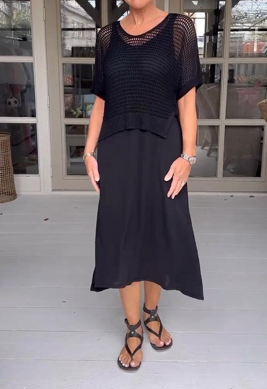 Conjunto de vestido y blusa calada de estilo casual – ADRIELLE