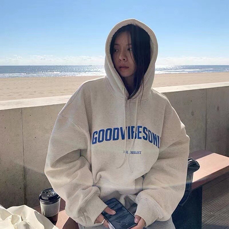 GOOD VIBES – Sudadera oversize con capucha para mujer