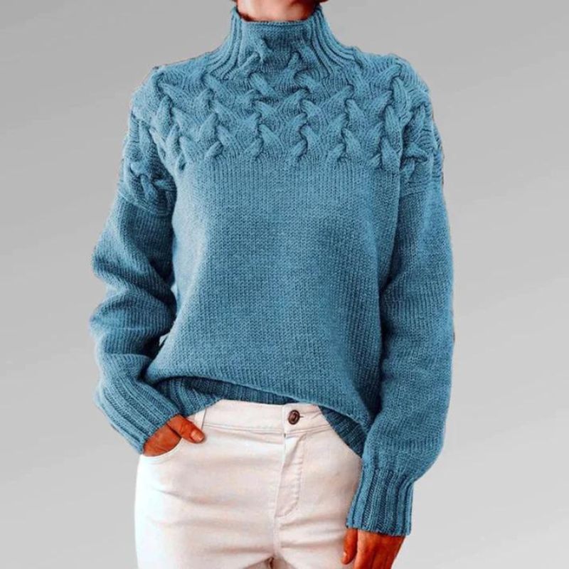 BABETTE - Suéter de punto acogedor con cuello alto y diseño de trenzas gruesas para mujeres