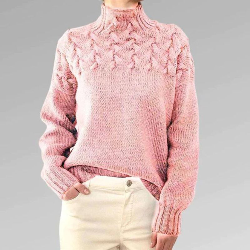 BABETTE - Suéter de punto acogedor con cuello alto y diseño de trenzas gruesas para mujeres
