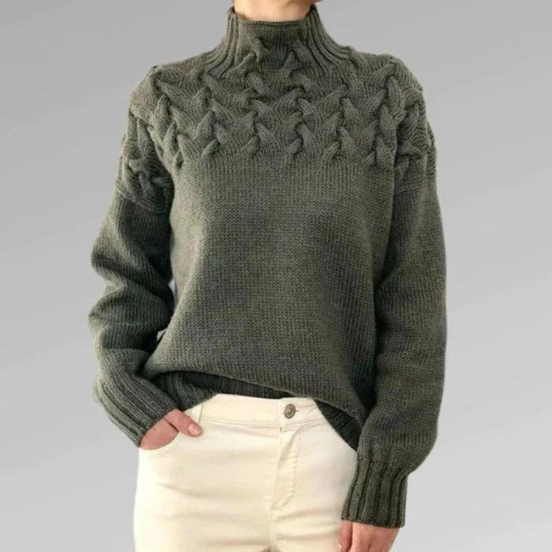 BABETTE - Suéter de punto acogedor con cuello alto y diseño de trenzas gruesas para mujeres