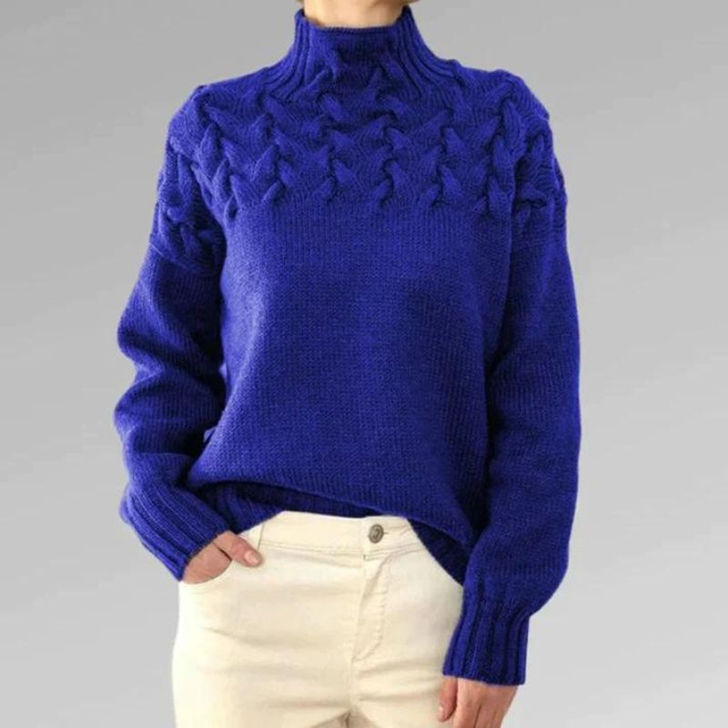 BABETTE - Suéter de punto acogedor con cuello alto y diseño de trenzas gruesas para mujeres