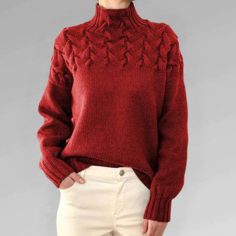 BABETTE - Suéter de punto acogedor con cuello alto y diseño de trenzas gruesas para mujeres