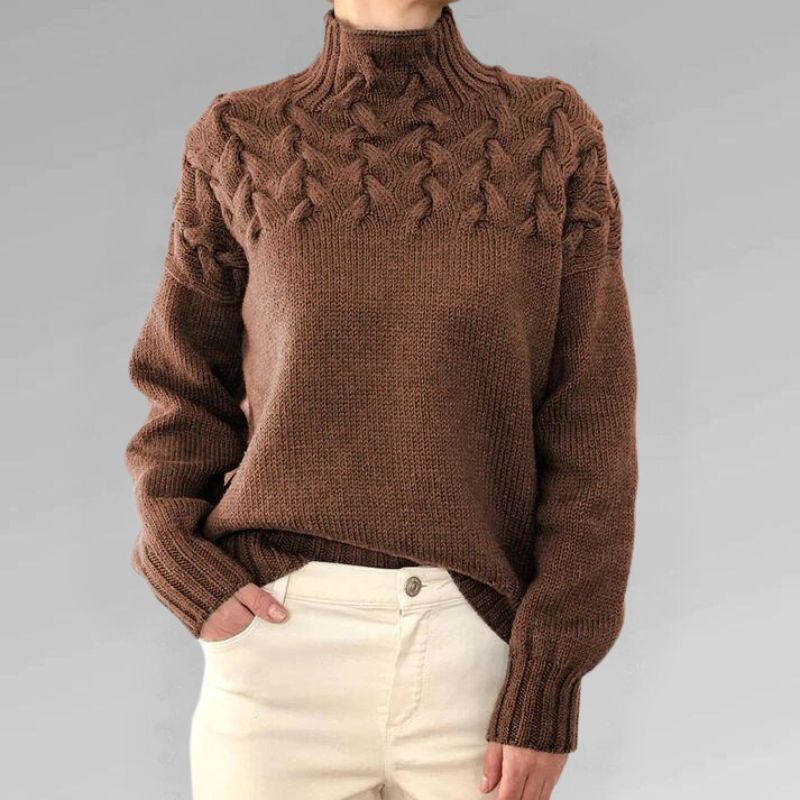 BABETTE - Suéter de punto acogedor con cuello alto y diseño de trenzas gruesas para mujeres