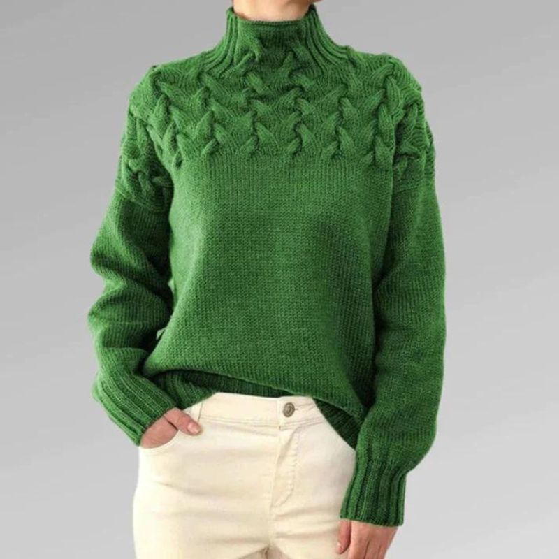 BABETTE - Suéter de punto acogedor con cuello alto y diseño de trenzas gruesas para mujeres