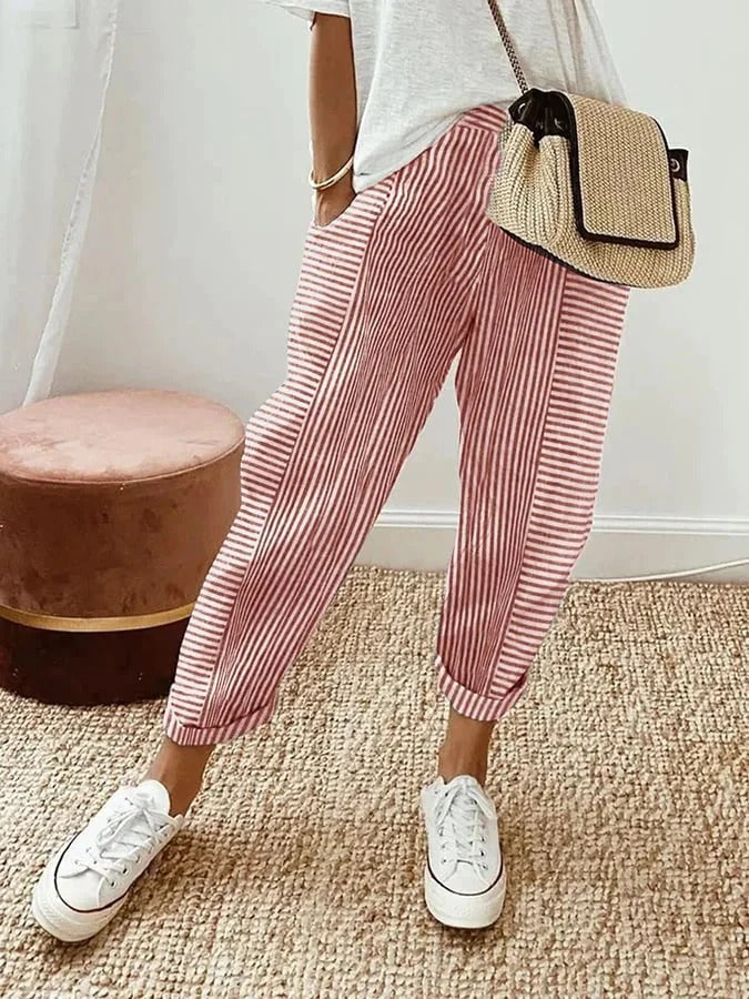Pantalón fluido de rayas con cintura ajustable – LORE