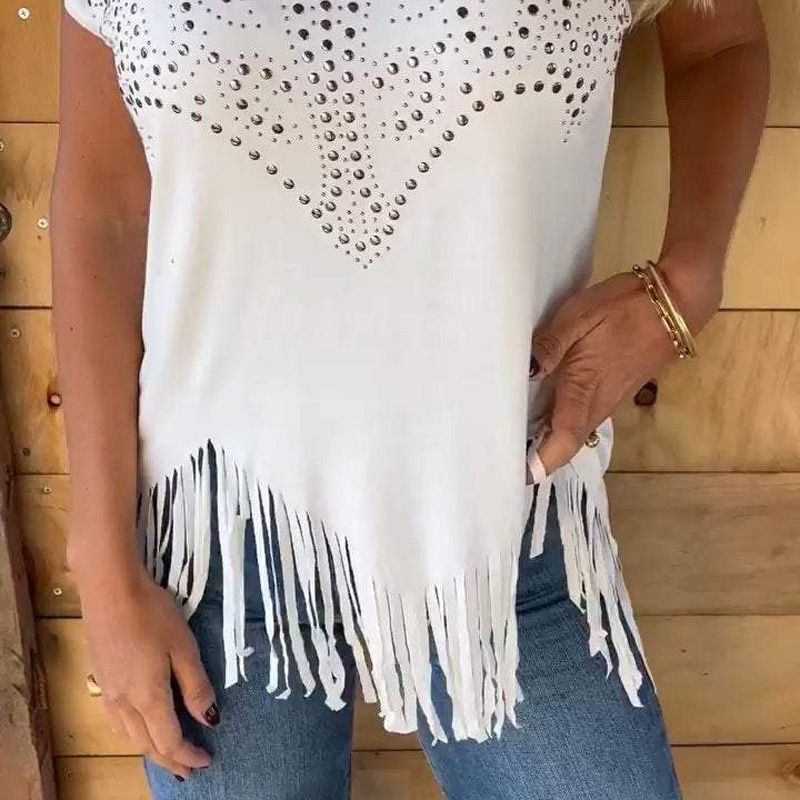 Top corto con flecos y estilo bohemio chic – TESSA FringeGlow